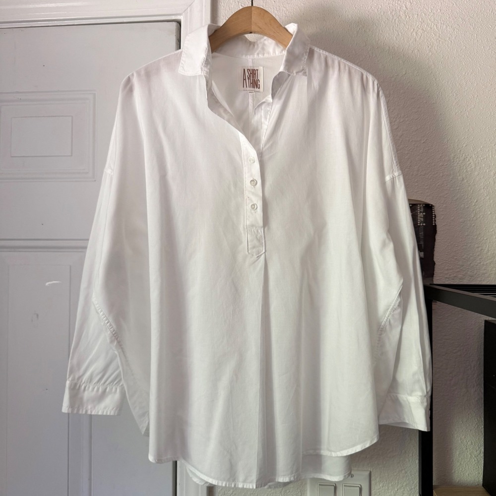 A SHIRT THING white cotton long sleeve button up shirt